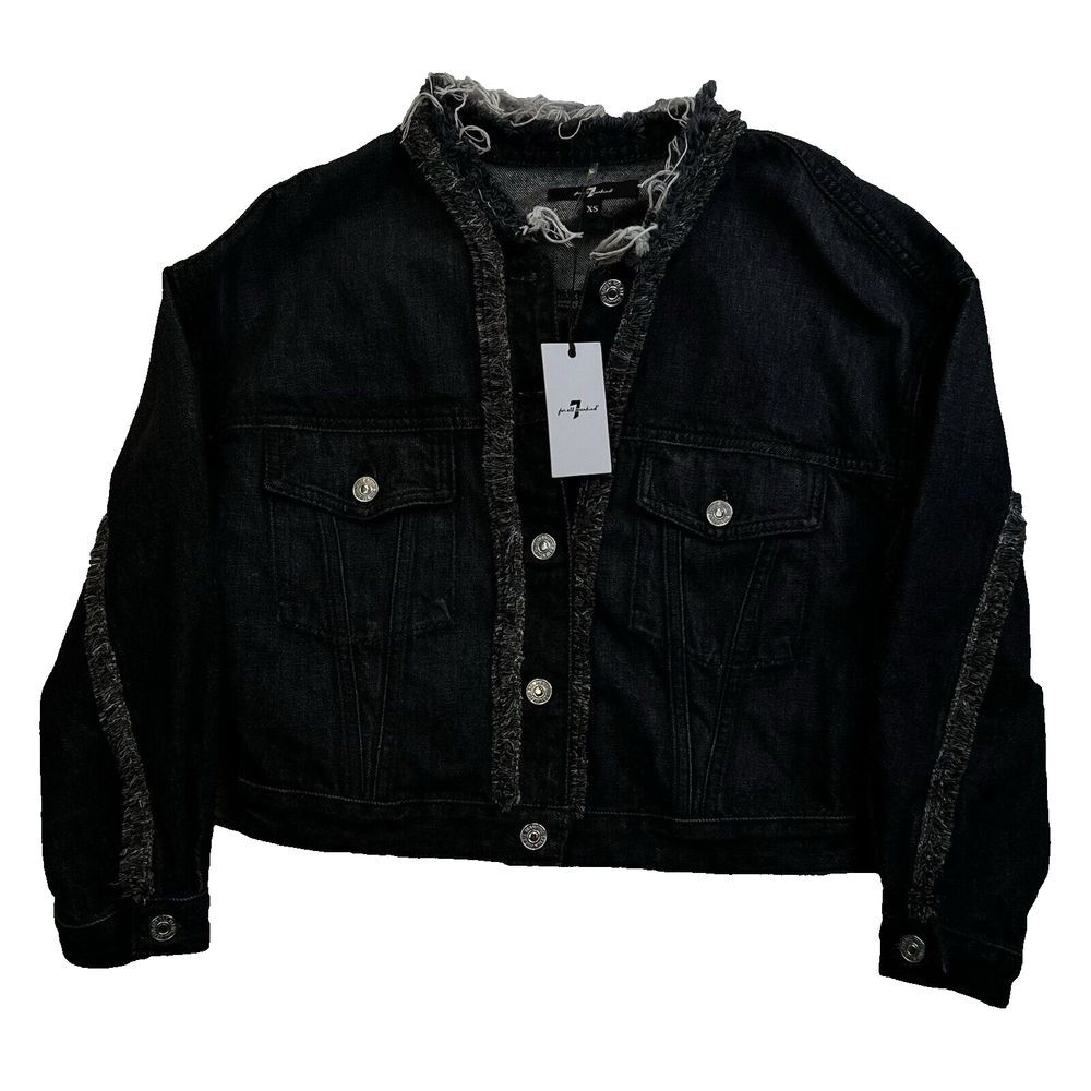 Seven 7 For‎ All Mankind Womens Black Denim Jean Jacket Size XS Fringed NWT